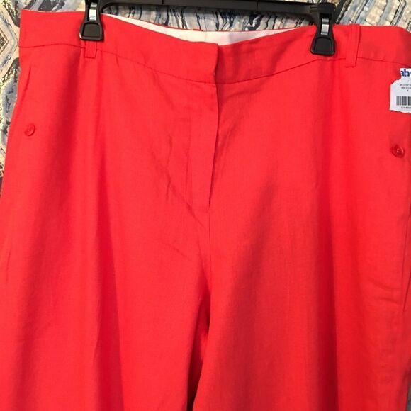 New! TALL Coral Pink silky inner lining Linen wide leg pants - Picture 8 of 12